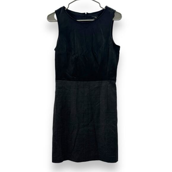 Theory Tirionne C Magistrate Charcoal & Black Leather Wool Sheath Dress Sz 6 NEW - Picture 3 of 12
